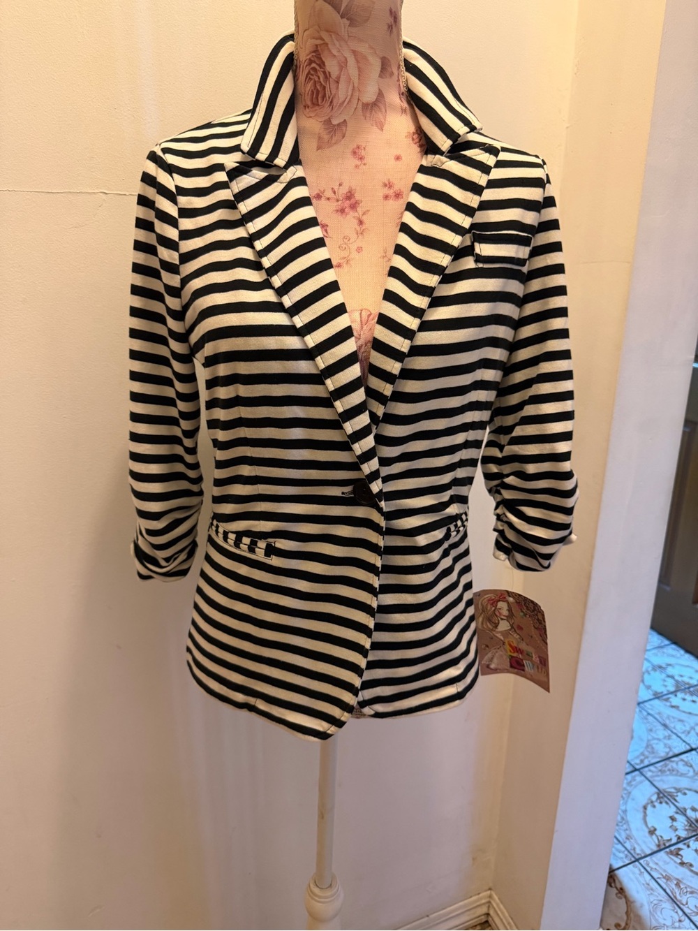 Striped Black and White Women's Blazer